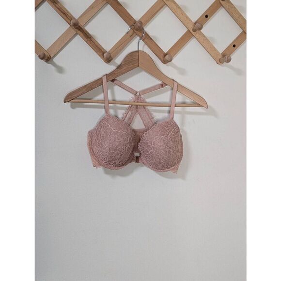 Victoria's Secret Pink/Nude Lace Lined Demi Racerback Bra - Size 34DD - Picture 1 of 4